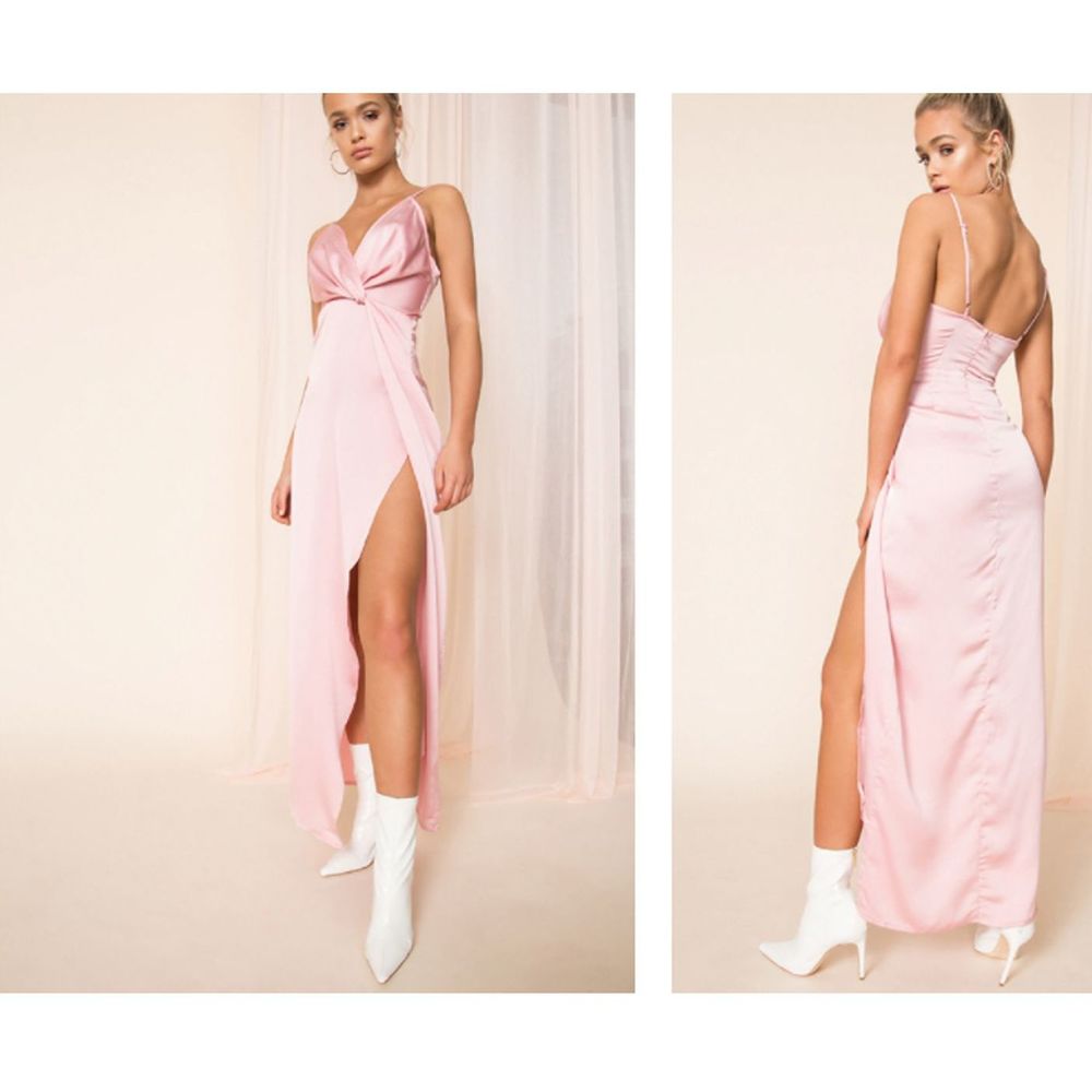 superdown Blake High Slit Slip Dress in Pink
